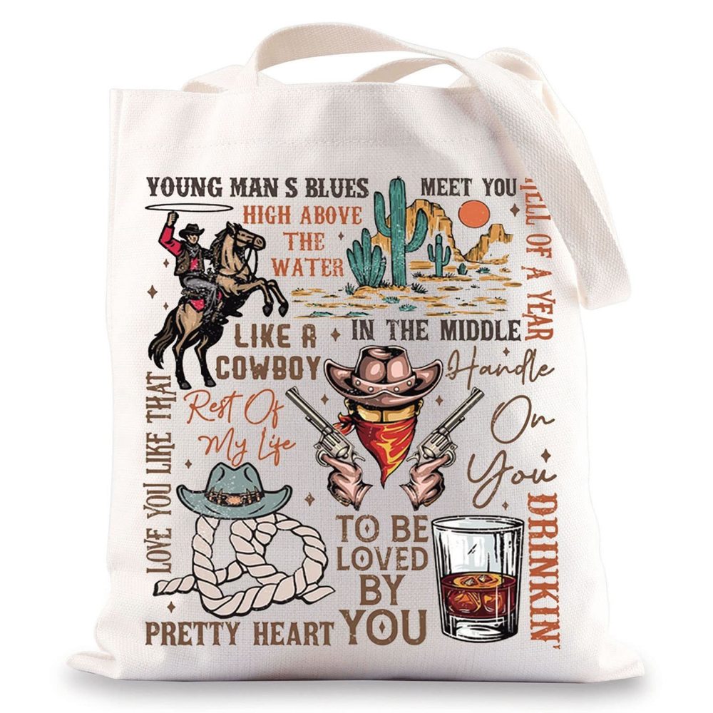 Western Cowboy Singer Tote Bag Country Music Gifts Country Concert Canvas ^-^
